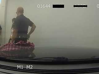 Two cops fuck a hooker on a police car outdoor